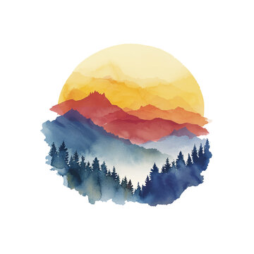 recommend clip art: abstract color silhouette of nature lanscape vector illustration in watercolor style