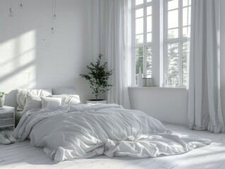 Scandinavian interior design of modern bedroom.