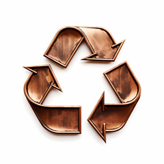 Recycle Symbol Made of Copper on White Background
