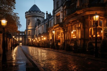 Naklejka premium Dublin, Ireland, Dublin Castle (Dublin Castle), with its medieval architecture., generative IA