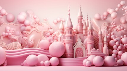 Enchanting fairytale cityscape evoking a candy like charm with delightful pastel hues