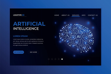 AI (Artificial Intelligence), Deep learning machine learning AI, Technological digital brain concept, Isometric vector landing page