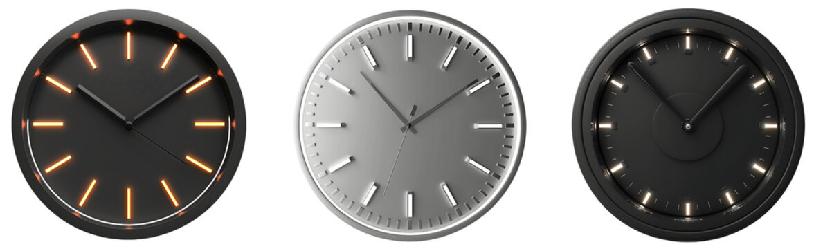 set of  futuristic wall clock isolated on transparent background
