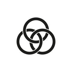 Interlocking rings icon. Abstract black circles. Geometric vector design. Simple symbolic shape.