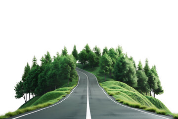 asphalt road going up to the top of green forest isolated on transparent background - Powered by Adobe