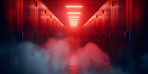 Servers malfunctioning emitting smoke flickering lights abstract rendering of smoky scene. Concept Technical Issues, Smoke, Abstract Art, Flickering Lights, Malfunctioning Servers