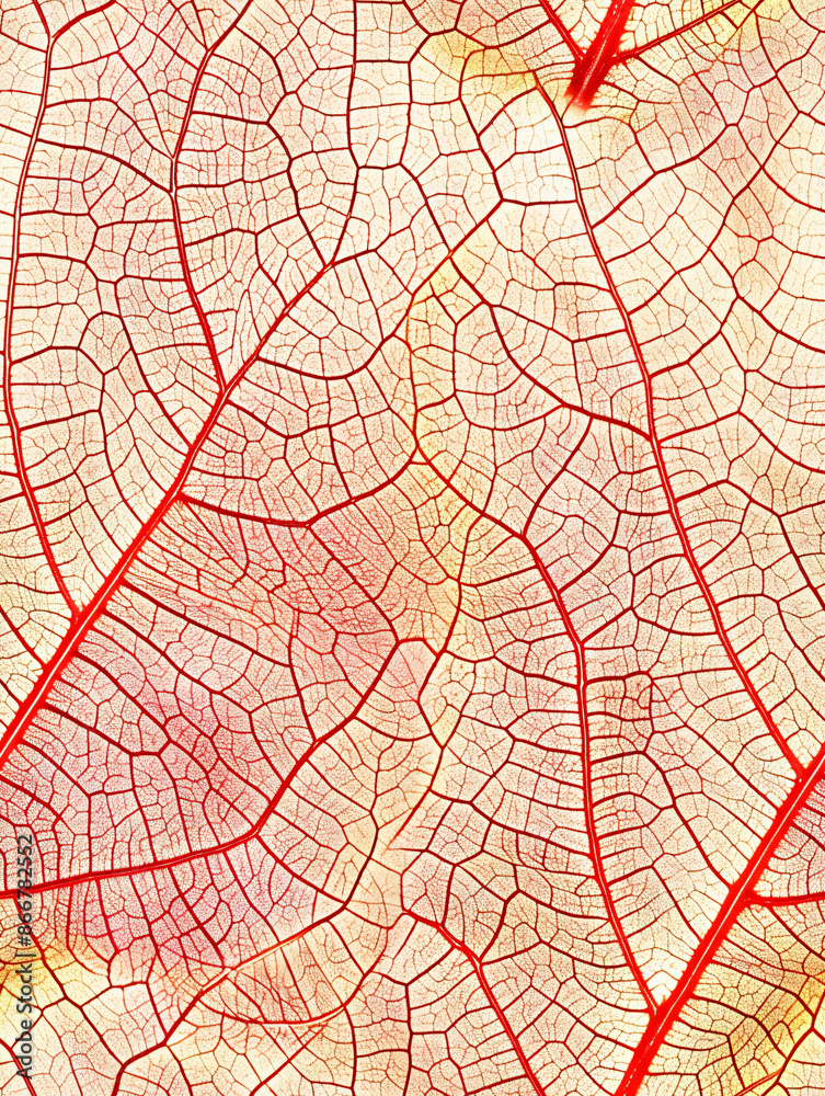 Poster Close-up of a red leaf skeleton showing an intricate veins pattern