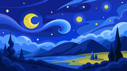 night landscape with moon