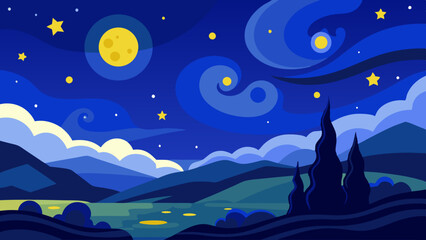 night landscape with moon