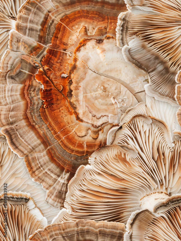 Poster concentric rings of turkey tail mushroom creating a natural background texture