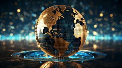 Advanced global financial network concept with high tech globe on economic backdrop