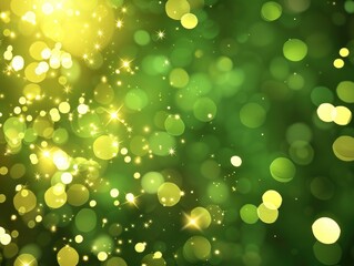 Fototapeta premium Green Celebration Background with Festive Yellow Stars and Circles