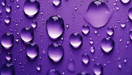 Water drops on a metallic surface. Purple background. Shallow DOF.
