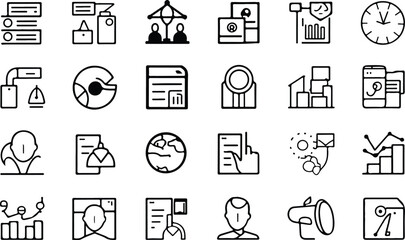 Data analysis thin line icon set.