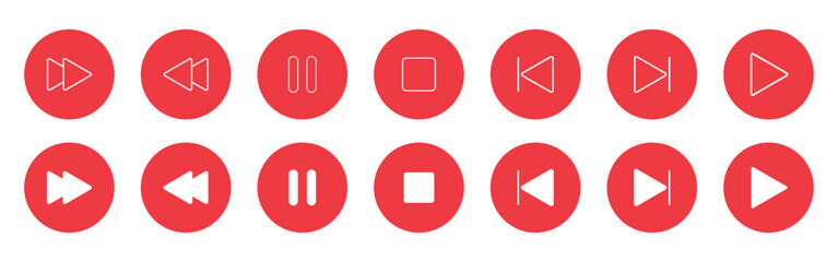 Red Black Reverse, Pause, Next, Forward, Skip Button Icon | High-Quality Vector Graphic for Media and Entertainment