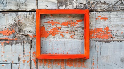 Naklejka premium Orange picture frame on wood and white background prepared for photo collage
