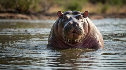 Fototapeta premium hippopotamus resting on water 