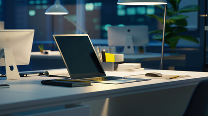 Workspace in a room with a laptop. laptop on a desk in a home office