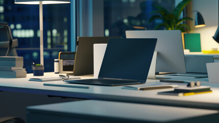 Workspace in a room with a laptop. laptop on a desk in a home office