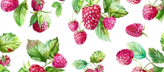 Raspberry Pattern on a White Background with Tropical Abstract Design.