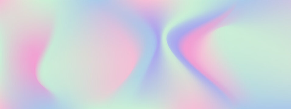 Trendy Minimalistic Fluid Blurred Gradient Background. Hologram Texture abstraction purple blue and green. Pop Spectrum Template. Shiny Surface. Graphic Foil. For Poster, Music Festival, Club. Vector.