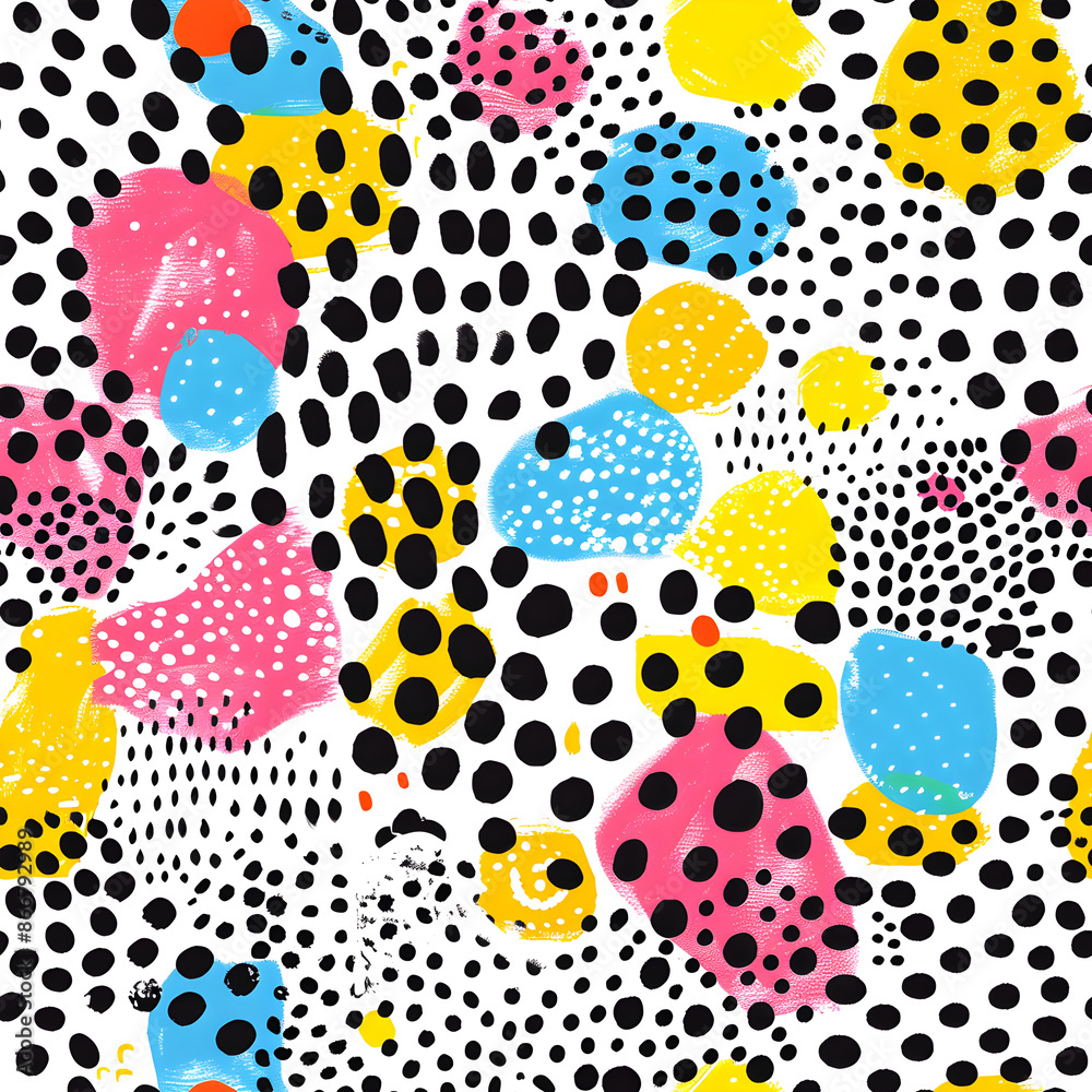 Aufkleber Vibrant abstract shapes and dots in a seamless pattern, perfect for backgrounds and creative projects