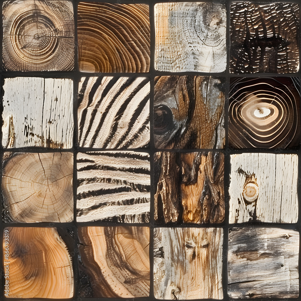 Poster creating a stunning zebra pattern with a creative wooden mosaic to adorn a wall