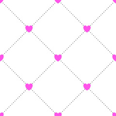Love and Heart seamless pattern with dot line. Valentine's day concept background. Pink pastel color of heart on isolate background. Modern abstract art design with hearts and geometric shapes.