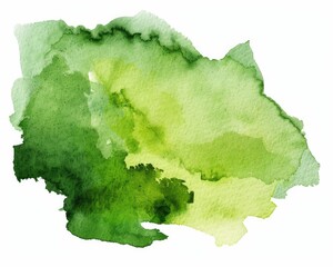 Green Shape. Hand Drawn Watercolor Stains with Vibrant Colors and Textured Background