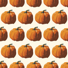 Seamless vector pattern with autumn pumpkins on a white background