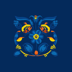 Beautiful stylized floral ornament. Flower symbol in yellow and blue colors.
