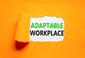 Adaptable workplace symbol. Concept words Adaptable workplace on beautiful white paper. Beautiful orange paper background. Business Adaptable workplace concept. Copy space.