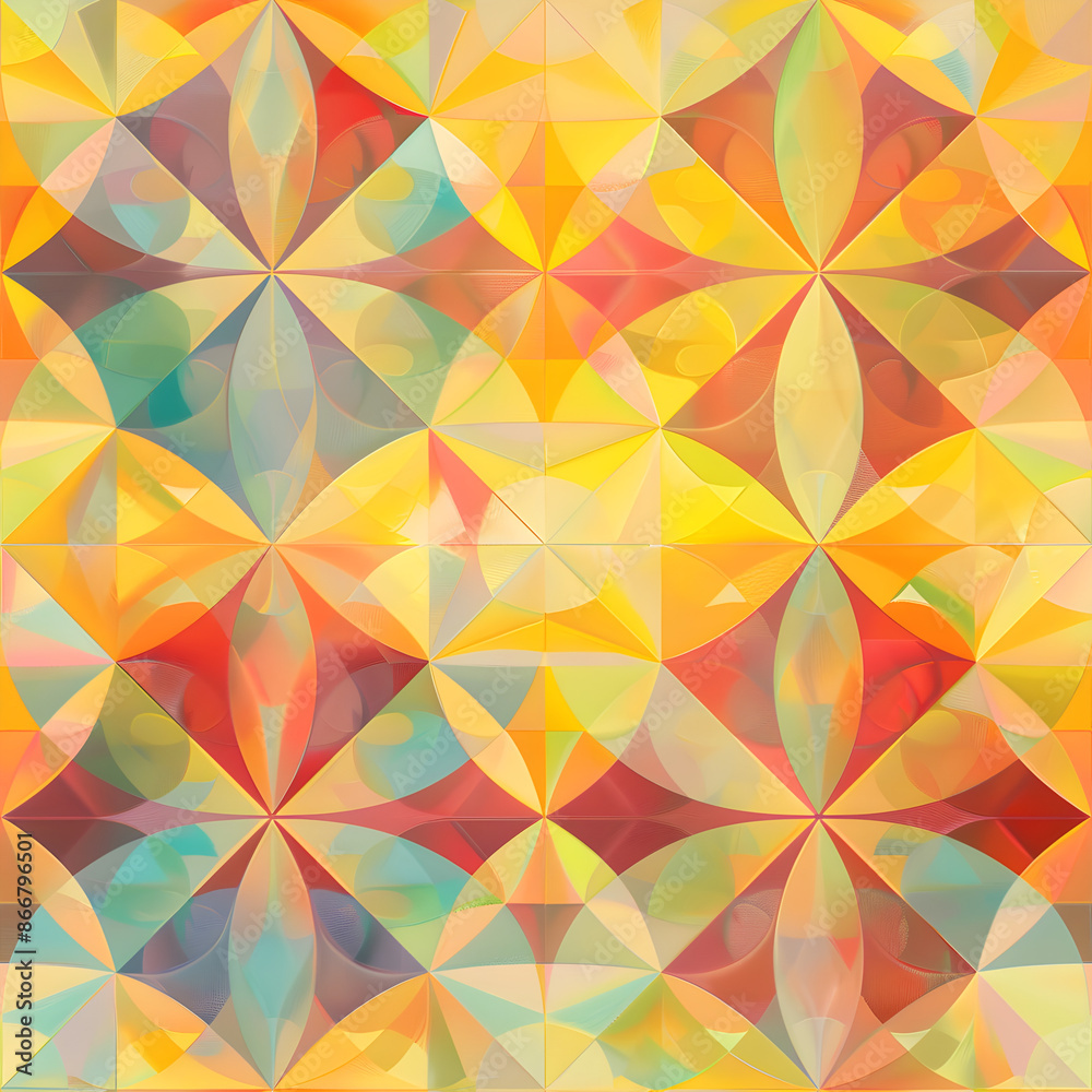 Poster Geometric pattern creating a beautiful design with interlocking shapes and a variety of colors