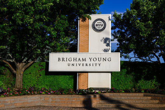 Provo, UT, USA - June 10, 2024; Sign with text at Brigham Young University in Provo Utah in warm evening light institution affiliated with LDS church