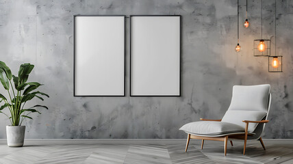 Photo frame, blank photo frame on wall with beautiful room interior design 