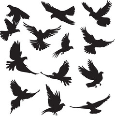 Obraz premium Set of dove flying black silhouette 