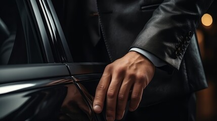 Fototapeta premium Businessman with chauffeur for professional transport service and travel accommodation