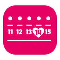 A pink calendar icon with numbers 11 to 15 and a heart symbol on the 14th day valentine day