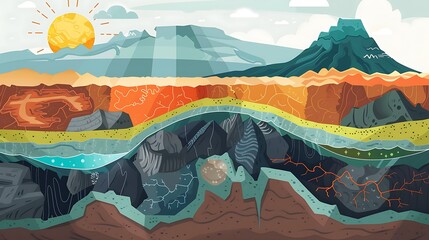 Infographic depicting the stages of the rock cycle including igneous sedimentary and metamorphic processes with visual representations and explanations for each stage