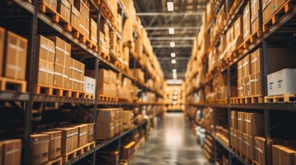 Obraz premium Large warehouse with shelves full of boxes