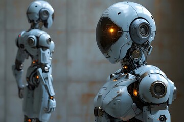 Fototapeta premium Adorable Robots in Futuristic Industrial Settings
