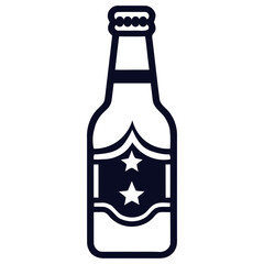 A black and white illustration of a beer bottle with a star design