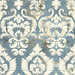Repeating floral damask pattern on a seamless blue background