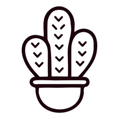 A simple black and white line drawing of a cactus plant in a pot