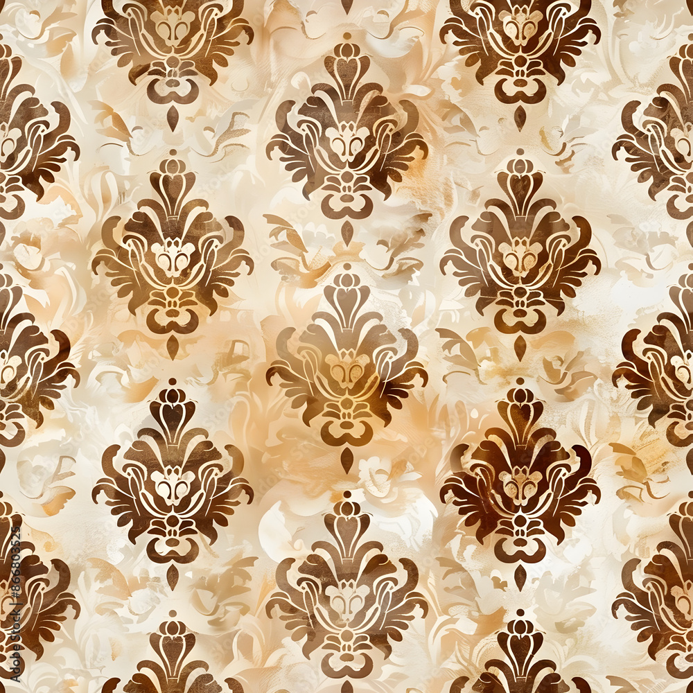 Poster Seamless damask pattern repeating on textured grunge background for textile and digital print - design element