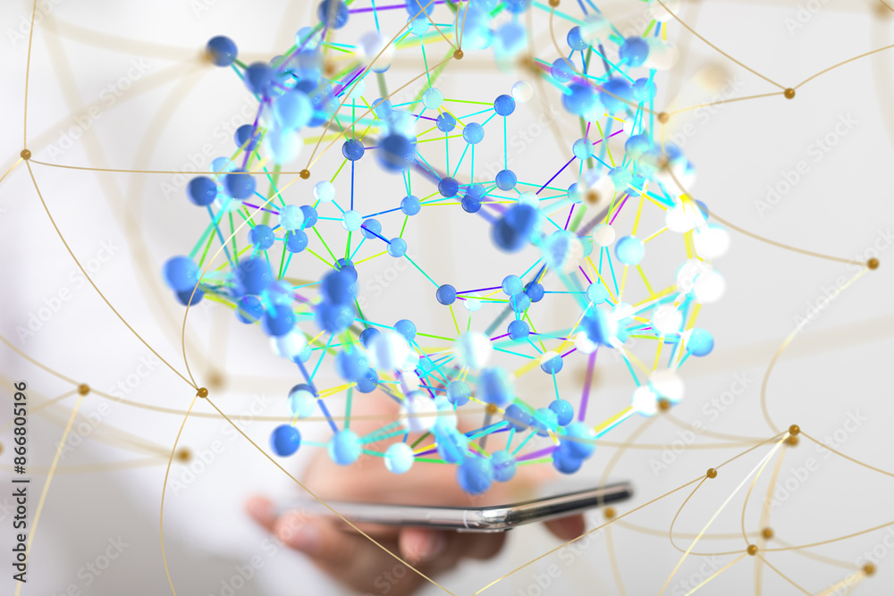 Aufkleber Neural network concept. Connected cells with links.