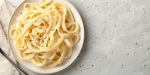 Closeup of cacio e pepe dish on plate. Concept Food photography, Italian cuisine, Pasta dishes, Close-up shots, Culinary art