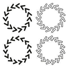 Arrow Circle Frame Set. Geometric Circular Borders with Arrow Motifs in Black and White.