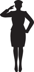 Policewoman full body Silhouette with white background.