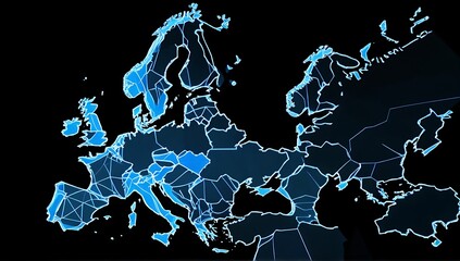 world map hologram. abstract blue wireframe world map on black background.